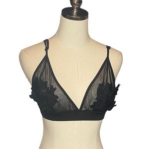 Megan Black Bra Sheer Appliqué Floral S Sexy